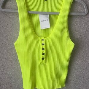 Forever 21 Yellow Green Ribbed Crop Tank Top